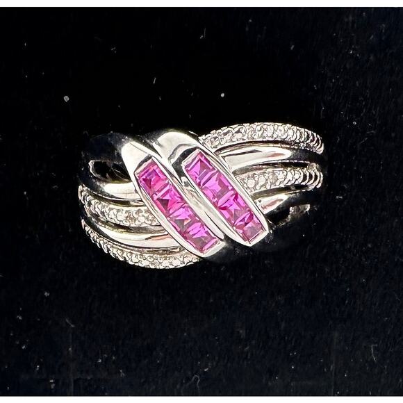 Detailed Lab Created Pink Sapphire and Sterling Ring - Size 7 - Picture 14 of 16